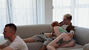Stepmom Seduces Friend in Secret Bedroom Encounter While Son Games Nearby. Hidden Lust Unfolds Fast.