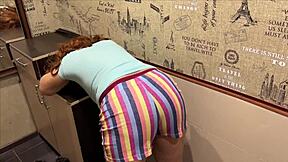 Shorts cling to milf's big ass before anal pounding