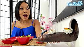 Wow, Big Tit Lesbian Milfs Devour Sushi at Glory Hole! BBC Blowjob with Cute Asian Teen Rocks