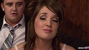 sweet bride lured into wild mmf threesome with double action by husband
