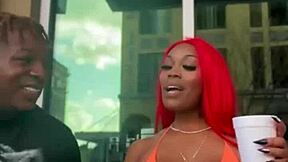 petite redhead gets wild with big black cock outdoors in pov