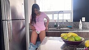Stunning Latina Teen Caught Masturbating in Hostel Kitchen Gets Anal from Old German Tourist