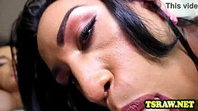 Two hot shemales kiss and fuck bareback in POV.