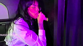 Brunette with Huge Ass Takes Two Hard Dicks at Glory Hole
