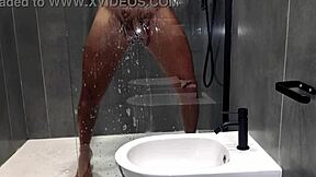 Stepmom spies on stepson in steamy shower with intense rubbing