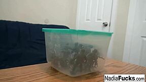 Hot Nadia Eats Cereal Packed with Tiny Sexy Soldiers in Uniform