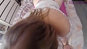 She bends over in tight pink leggings. Her big round ass pops out.