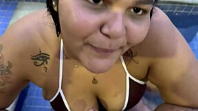 Novinha Maria BBW First Time Sucks Cock Hidden by Poolside