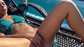 Fucking Hot Brunette's Pussy Hard at Pool Party, Forced Her to Drink My Load