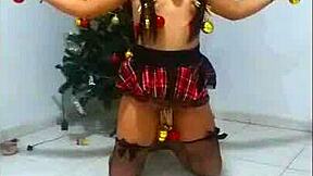 Christmas slave bound tight, choked, and humiliated while sucking hard