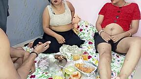 Indian hot threesome begs, don't cum inside my pussy while we fuck hard. Licking and doggystyle action!
