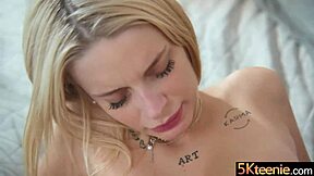 Naomi Love milks a huge cock, taking cum on her face and licking every bit