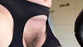 Wow! Hairy Milf Rocks Fetish Workout in Fishnets!