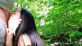 Ever seen a young black-haired cocksucker make a fat cock explode in the forest?