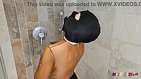 spandexqueen showers in nude spandex suit and swallows cum 😜