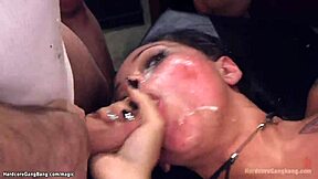 Man, these rough clowns gangbang a slim ebony hard