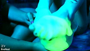 Messy foot fetish play with slime by cutie Piie and Nath.