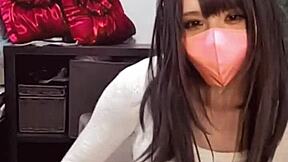 ever seen a cute japanese ladyboy stroking live on cam with a sexy mask on?