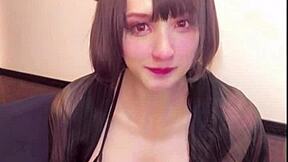 Cute Japanese Ladyboy in Cat Ears Masturbates Live