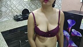 desi indian stepmom with big boobs guides stepson in kitchen sex lesson.