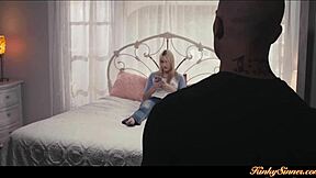 Blonde girlfriend feels intense passion while giving boyfriend deep erotic blowjob and hardcore fucking