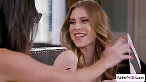 Lesbian MILF spanks stepdaughter before intense ass licking. Her hairy pussy gets attention too.