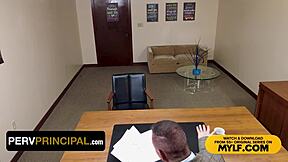 Soccer Stepmom Deepthroats Principal's Monster Cock in Office to Save Stepson from Expulsion