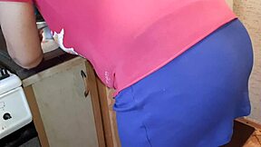 I secretly and riskily reached into my panties while my stepsister was preparing dinner in front of me, leading to homemade lesbian masturbation with orgasm