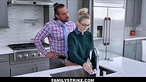 cute tiny 18+ blonde teen stepdaughter lets jealous big cock stepdad have family time in kitchen - lily larimar johnny castle