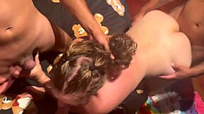 Curvy housewife sets up a rough foursome with her cuckold husband and amateur sluts