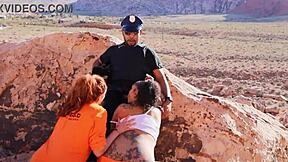 officer tempts inmates with his cock for a sneaky suck session outdoors