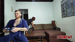 madrasta hints that pounding her wet pussy beats any video game for quickie