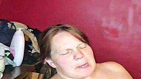 Blonde milf with big tits gives deepthroat blowjob and gets doggystyle creampie from monster cock in homemade hardcore fuck.