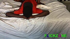 Ebony babe with curvy body gets thigh fuck close up and shaved pussy rubbing in homemade massage with spanking