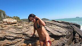 peeing and sex on the beach with skinny latina teen riding big cock cowgirl style and blowjob part 1.