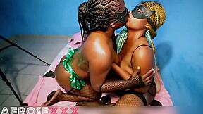 Big booty lesbian dives into wet pussy licking with squirting orgasm