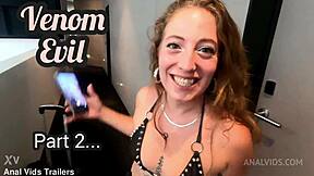 Venom Evil pushes rough anal limits with gapes spit and slaps in bedroom shower backstage
