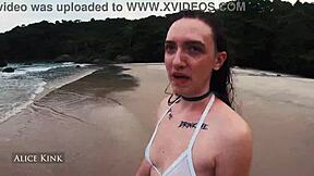 Alice Kink Strips Off Micro Bikini at Public Beach in Brazilian Exhibitionist Flashing Style