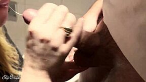 He lets me suck his big cock in the club toilet, then fucks me doggystyle as reward with people around