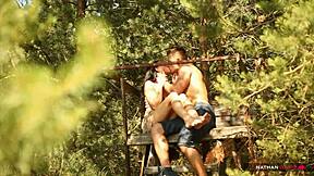 Hot brunette takes a good dicking in the forest!