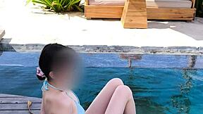 Blue bikini worn by Japanese student in scene