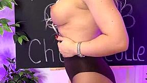 Nylon Club Sexy Mature Blonde Putting On Coffee Colored Tights