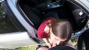 I couldn't resist seducing my driver, giving him a deep sloppy blowjob until I swallowed all his cum