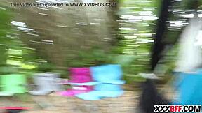 Camping Girls Enticingly Sharing A Massive Cock Outdoors