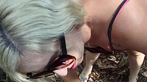Girl fucks guy in park until cum then keeps going