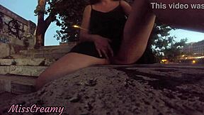 Exposing my wet pussy right in the busy city center while masturbating secretly near crowds - MissCreamy