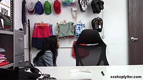 Shoplifter Vanessa Sky sucks LP's hard boner in office doggystyle assfucking.
