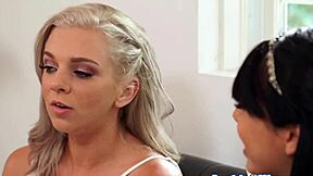 Small-titted lesbians indulge in kinky masturbation